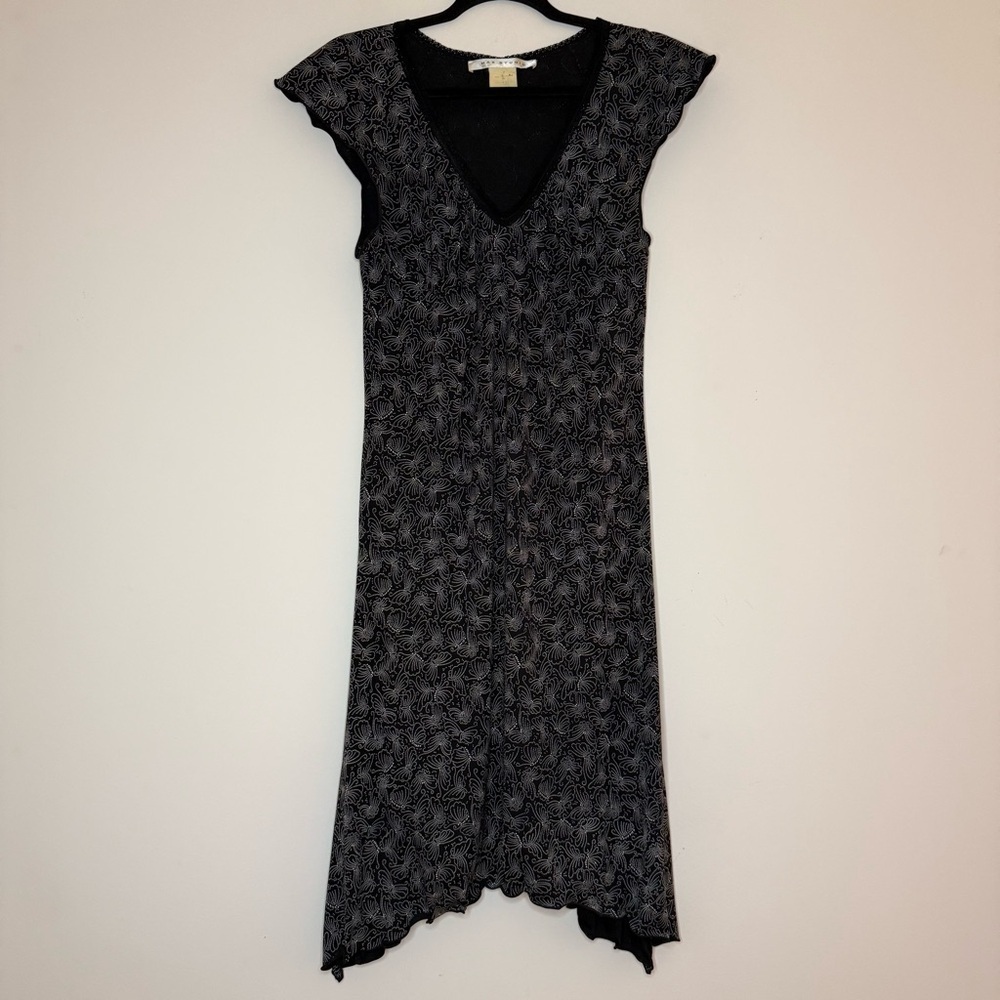 Vintage Whimsigoth Y2K 90s Butterfly Black Lettuce Hem Fishtail Babydoll Dress